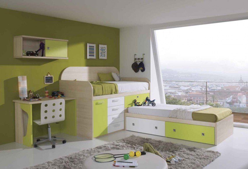 Bedroom Interior, Let’s Train Our Kids to Share their Room Through Twin Beds for Kids! : Green Twin Beds For Kids