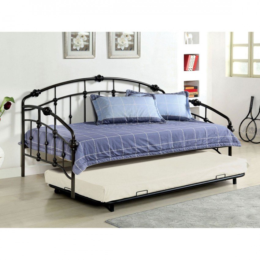 Bedroom Interior, Daybeds for Kids: It’s the Functional Furniture: Nice Black Metal Daybeds For Kids With Additional Mattress