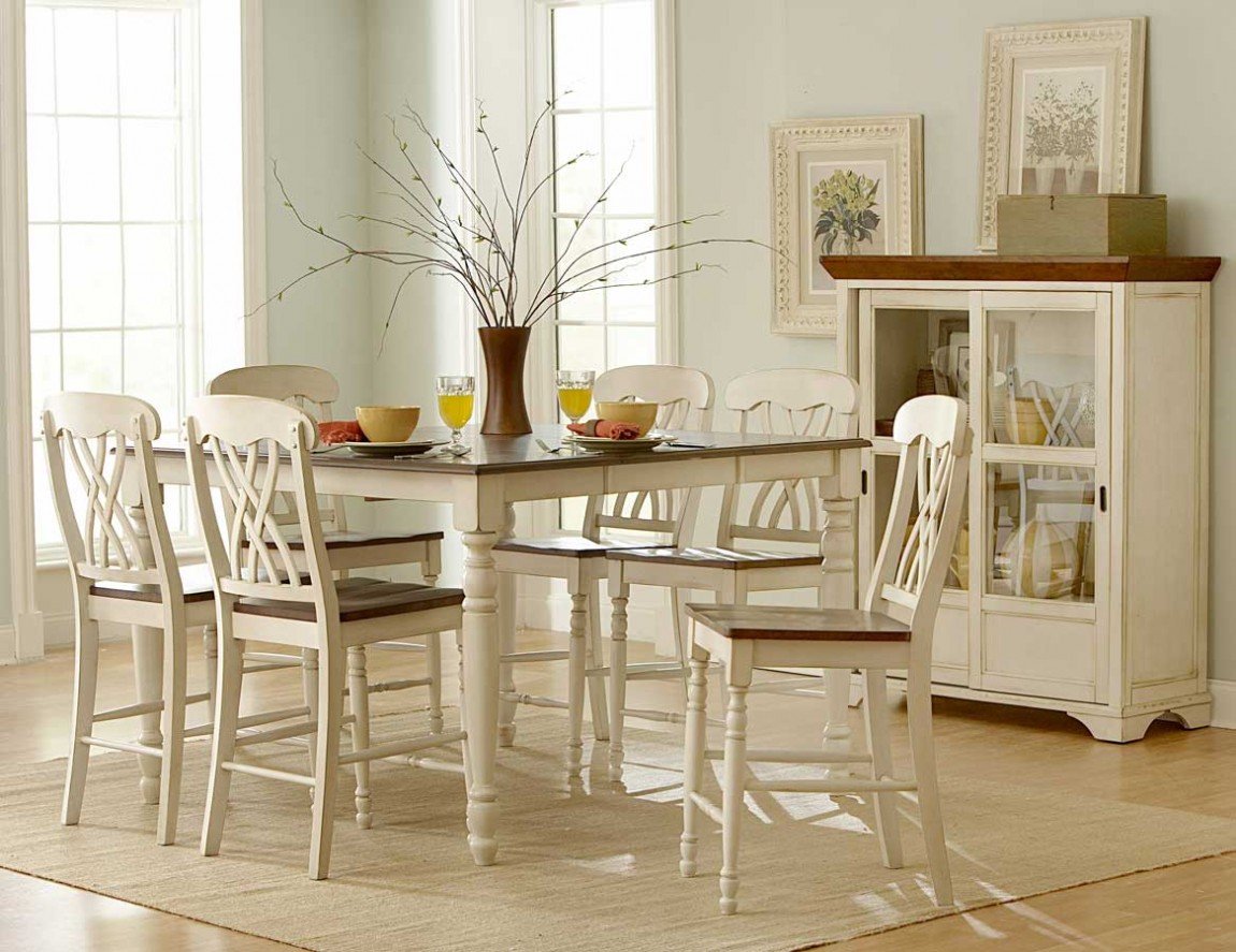 Dining Room Interior, Applying White Dining Sets to Get the Elegant Appearance: Vintage White Dining Sets