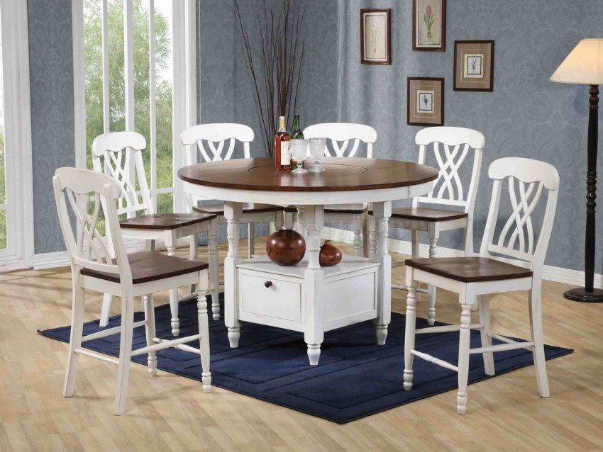 Dining Room Interior, Applying White Dining Sets to Get the Elegant Appearance: White Dining Sets Combined With Dark Brown