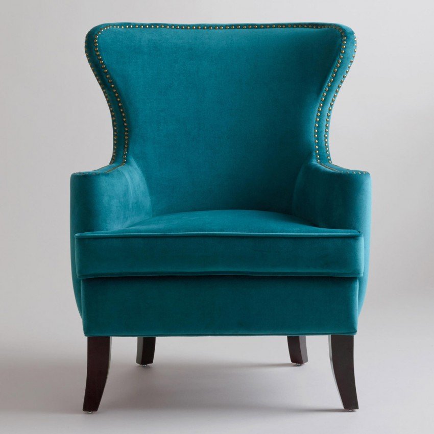 Home Interior, Get Your Living Room More Colorful through Blue Leather Chairs: Winged Blue Leather Chairs